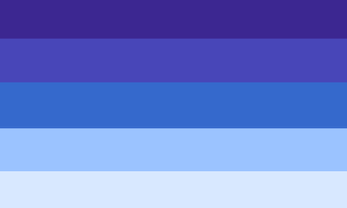 A flag with 5 equal horizontal stripes that go from dark blue to light blue, bottom to top.