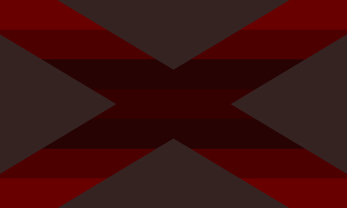 The angender pride flag. It's a desaturated brown with an x through it. The x shows 7 stripes underneath the brown. The colors are symmetrical, going from a light red to a dark red towards the middle.