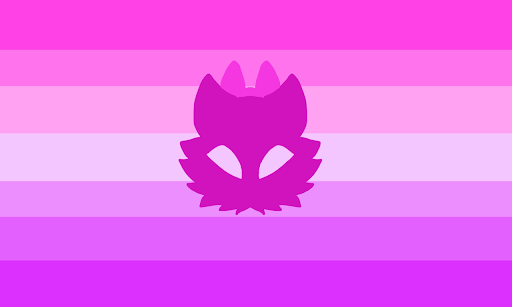 The bimbocattix pride flag. It has 7 stripes. The stripes, from top to bottom, go from hot pink to light purple. There's a hot pink fluffy cat symbol in the middle.