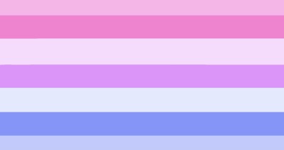 The candygender pride flag. It has 7 stripes with the 1st and 7th stripes being thinner than the rest. The 1st stripe is a pastel pink, the 2nd stripe is pink, the 3rd stripe a pink that looks almost white, the 4th stripe is purple, the 5th stripe is a blue that's almost white, the 6th stripe is blue, and the 7th stripe is a pastel blue.