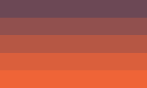 A flag with 5 equal horizontal stripes. The colors are a grandient of desaturated purple to orange.