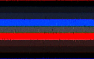 A flag with 9 equal horizontal stripes and a static overlap on top. The colors are black to blue, grey in the middle, and then red to black.
