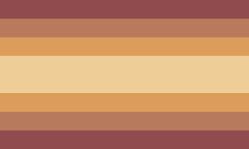 A flag with 7 horizontal stripes, the middle one is thicker than the rest. The colors are symmetrical and go from brown to cream color.