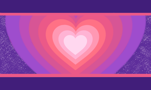 A flag with 2 horizontal stripes, the outer ones are dark purple and thicker and the inner ones are thinner and pink. In the center is a heart with multiple outlines, it's a grandiet of cream to red to purple. The background behind the heart is purple with stars.