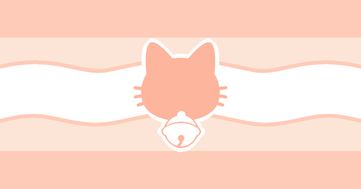 A flag with 5 horizontal stripes, the middle one is thicker and wavey. The colors are symmetrical, they are peach, light peach, and white. The middle stripe is outlined in dark peach. In the center there's a dark peach cat head with a white bell at the bottom.
