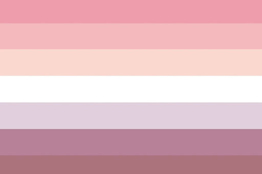 A flag with 7 equal horizontal stripes. The colors are a grandiet of pale orange to white to pale dark pink.