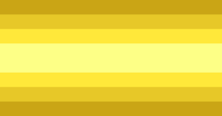 A flag with 7 horizontal stripes, the middle stripe is thicker than the others. From the middle, the colors are a grandiet of light yellow to dark yellow.