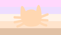 A flag with 5 equal horizontal stripes. The colors are pastel purple, pastel blue, cream, pale orange, and pale brown. There's an orange cat head in the middle.